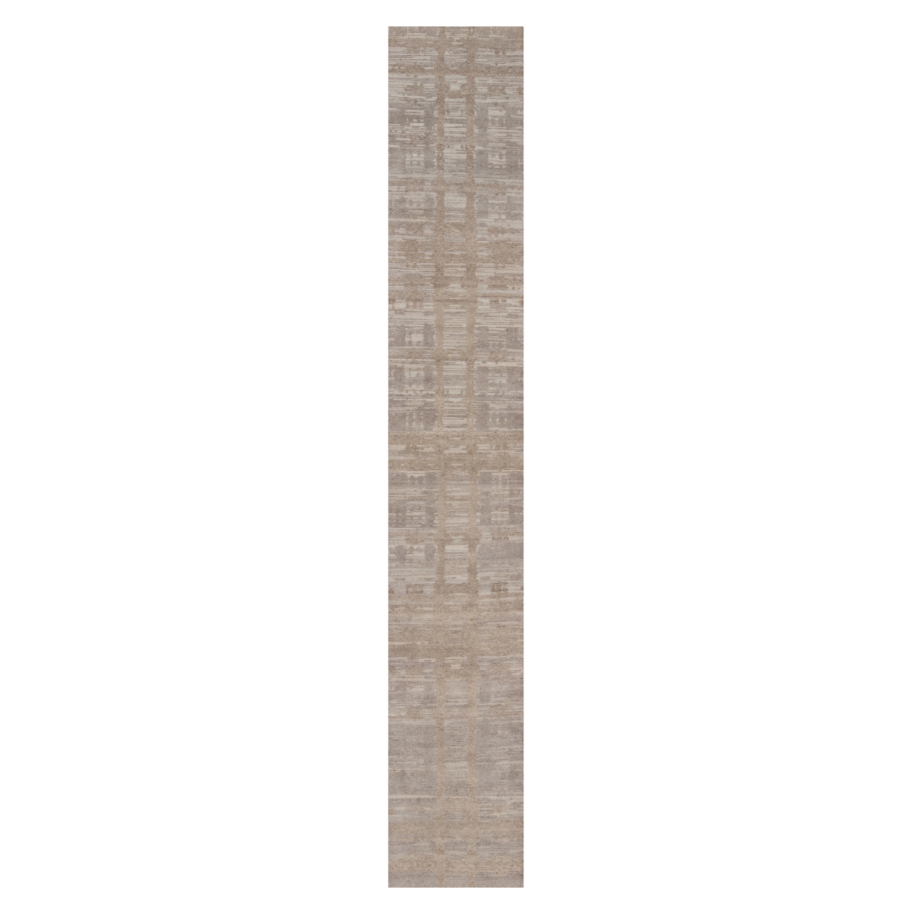 Amphora Brown, Modern Criss Cross Erased Design, Hand Knotted, Hand Spun Undyed Natural Wool, XL Runner, Oriental Rug